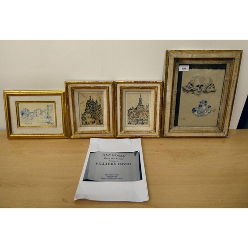 198 - Four works by David Villiers - mixed media studies  bearing initials & notes verso, three w... 