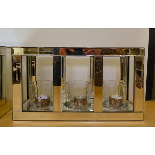 205 - Mirrored interior design accessories: to include a three-section tea light stand  10