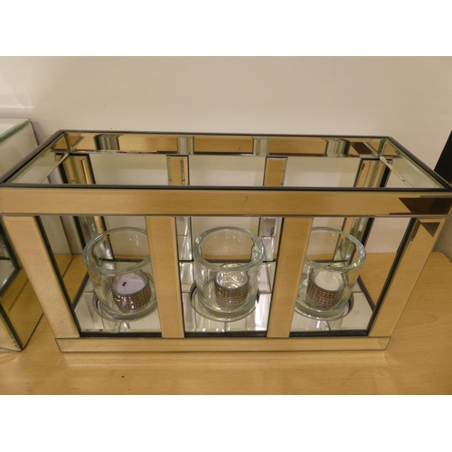 205 - Mirrored interior design accessories: to include a three-section tea light stand  10