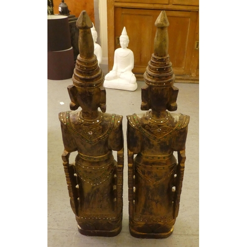 218 - A pair of modern Balinese inspired, carved wooden figures  37