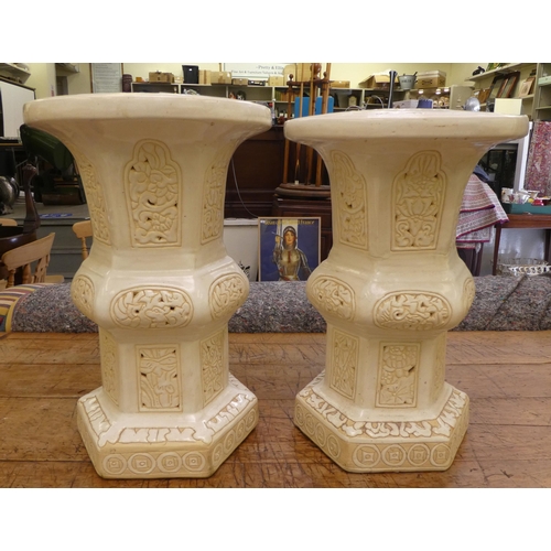 227 - A pair of modern ceramic, Asian inspired pedestal stools  each 20