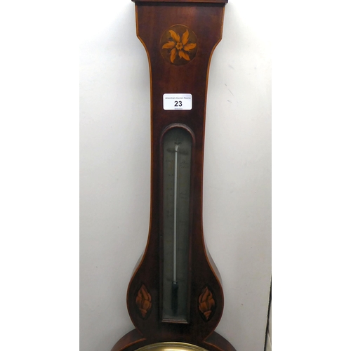 23 - A Regency satinwood inlaid mahogany wheel barometer with a silvered dial, inscribed 'Neechin Notting... 