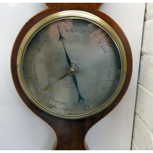 23 - A Regency satinwood inlaid mahogany wheel barometer with a silvered dial, inscribed 'Neechin Notting... 