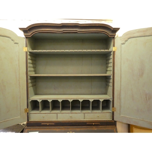 230 - An 18thC Swedish Gustavian bureau cabinet with two doors, a fall flap and four long drawers, raised ... 