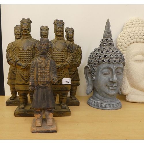 232 - Interior design accessories: to include five composition figures of the Terracotta Soldiers  14... 