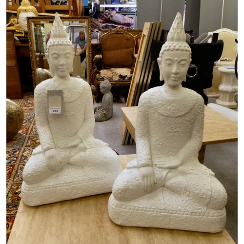 233 - A pair of modern composition garden figures, seated Buddhas  22.5