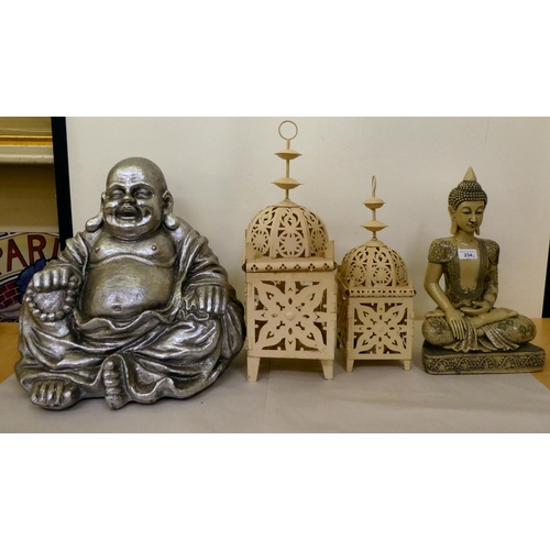 234 - A mixed lot: to include a silver painted, china seated Buddha  17