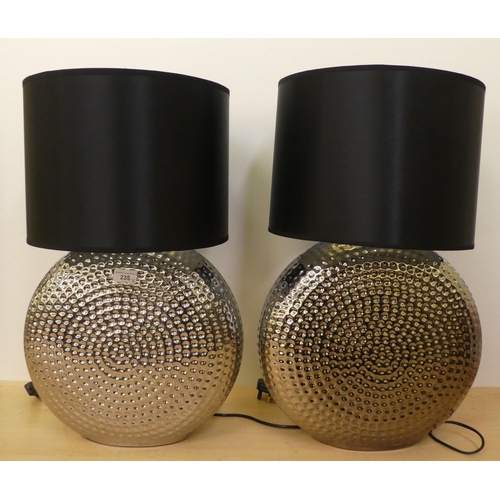 235 - A pair of modern silver painted china, moon shaped table lamps  16