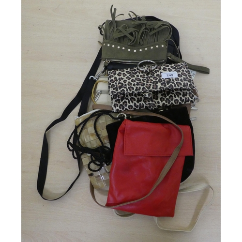 249 - Handbags and purses: to include a leopard skin effect purse 