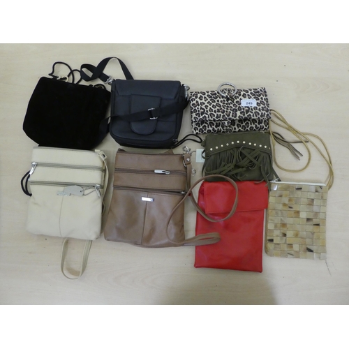 249 - Handbags and purses: to include a leopard skin effect purse 