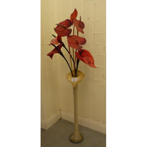 263 - A Jack in the Pulpit design glass vase, hosting a faux floral display  22