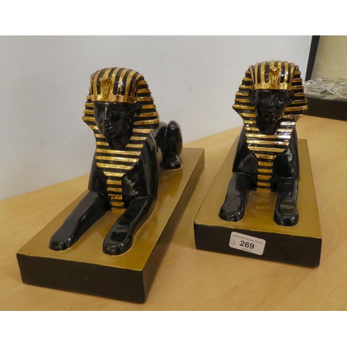 269 - A pair of modern overpainted Sphinx of Giza ornament  9