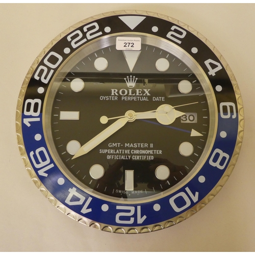 272 - A dealer display, advertising wall timepiece for Rolex Oyster Perpetual Date; the movement faced by ... 