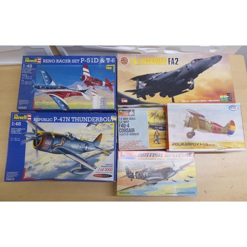 5 - 1/48 scale model kits: to include by Airfix, a 'Sea Harrier FA2'; and a 'Hurricane Mk.II C' by Haseg... 