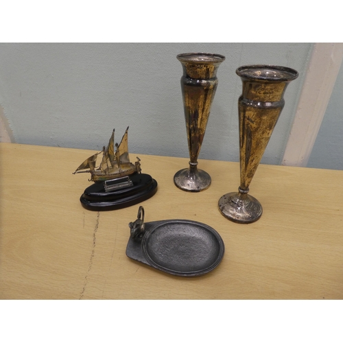 62 - Silver and silver plate: to include a pair of silver trumpet design vases  marks indistinct&nbs... 