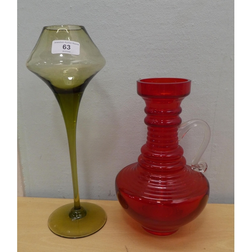 63 - China and glassware: to include a green glass tea light holder of pedestal design  16