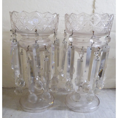 71 - A pair of early 20thC clear glass lustres vases with facetted drops  14