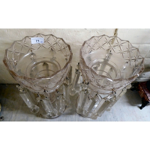 71 - A pair of early 20thC clear glass lustres vases with facetted drops  14