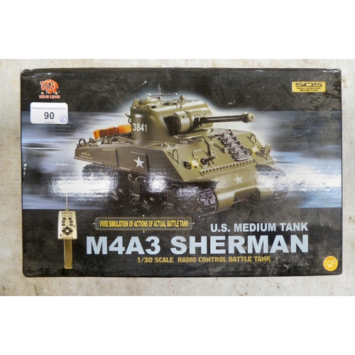 90 - A 1/30 scale radio controlled model of an M4A3 Sherman Tank by Heng Long