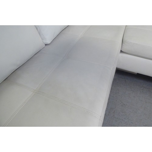 270 - A Dwell stitched white hide upholstered L-shaped, two piece settee, on a steel underframe  113