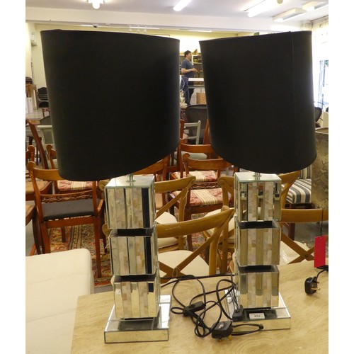 252 - A pair of mirrored and faux mother-of-pearl bound table lamps of tower form  20