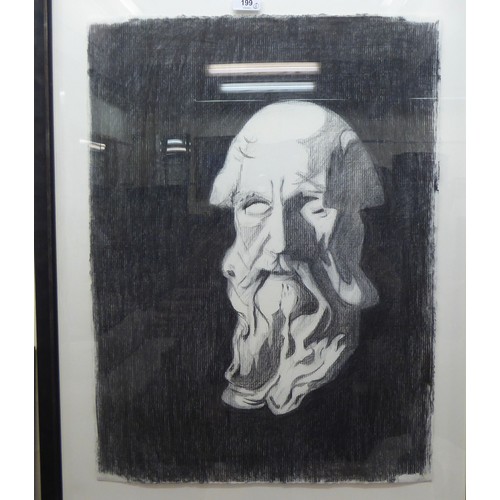 199 - Pictures: to include a study of an elderly man's head  charcoal  26