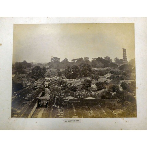 161 - An early/mid 20thC Chinese album, containing monochrome photographs: to include views of Canton; loc... 