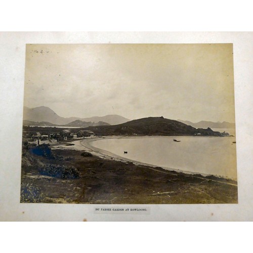 161 - An early/mid 20thC Chinese album, containing monochrome photographs: to include views of Canton; loc... 