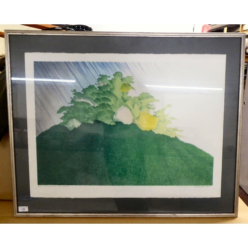 15 - After Vaim Ewens - 'Rain Passing Hill Trees'  Limited Edition 2/22  coloured print  bears a pencil t... 