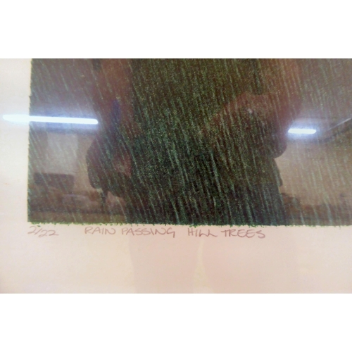 15 - After Vaim Ewens - 'Rain Passing Hill Trees'  Limited Edition 2/22  coloured print  bears a pencil t... 