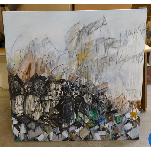 20 - Philip Byrne - 'Syria Gazza Yemen Homs Aleppo'  oil on canvas  bears a text verso  40... 