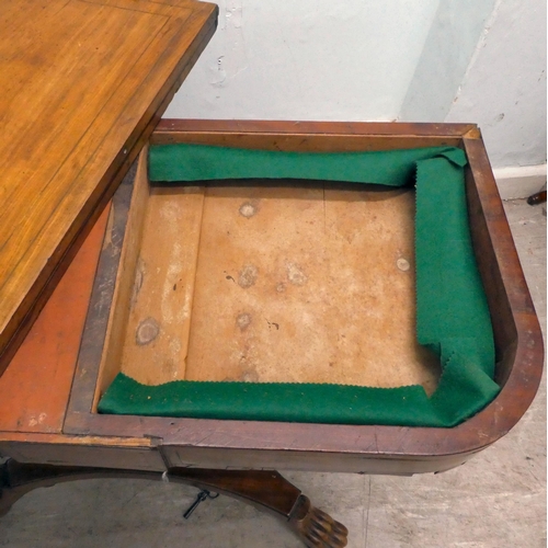 236 - An early/mid 19thC walnut and mahogany D-end tea table, the rotating, foldover top raised on a carve... 