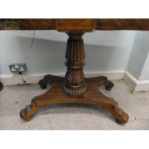 236 - An early/mid 19thC walnut and mahogany D-end tea table, the rotating, foldover top raised on a carve... 