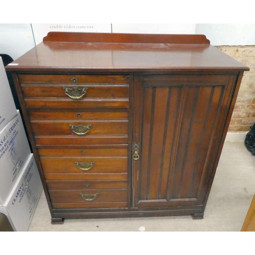 240 - An Edwardian gentleman's mahogany chest, comprising a bank of four offset drawers, beside a panelled... 