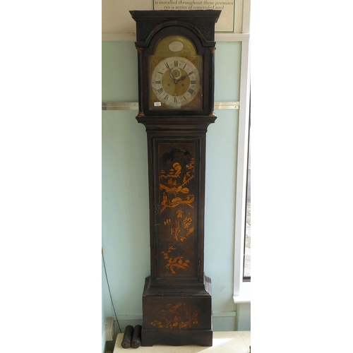 243 - A 19thC longcase clock, decorated in Sino European taste, on a bracket plinth the movement inscribed... 