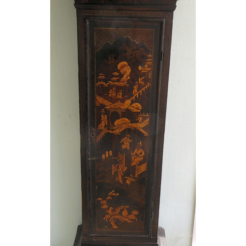 243 - A 19thC longcase clock, decorated in Sino European taste, on a bracket plinth the movement inscribed... 