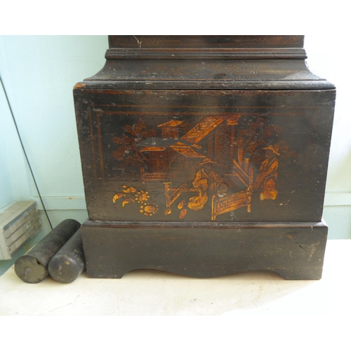 243 - A 19thC longcase clock, decorated in Sino European taste, on a bracket plinth the movement inscribed... 