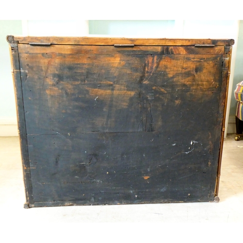 297 - A late Victorian pine blanket chest with bamboo trim and micro-beadwork panels, depicting flora ... 