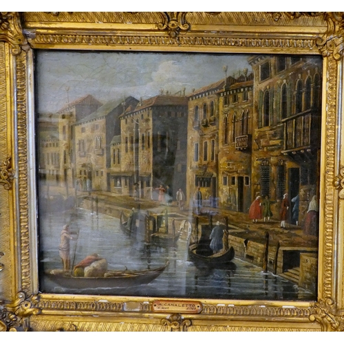 303 - A late 18thC Venetian canal scene  oil on panel  11.5