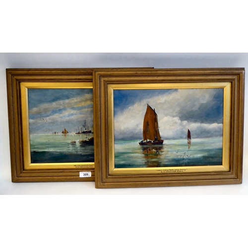 309 - AS Edwards - two seascapes  oil on board  bearing signatures  10