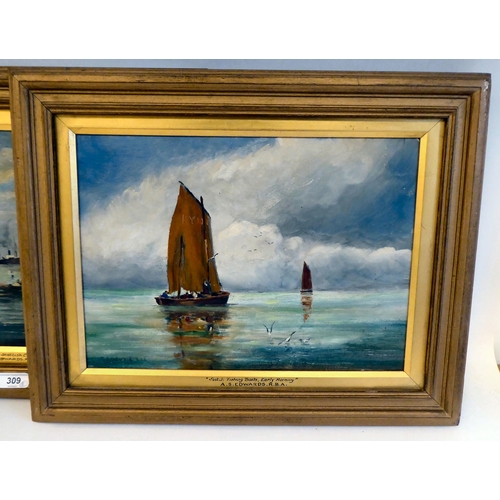 309 - AS Edwards - two seascapes  oil on board  bearing signatures  10