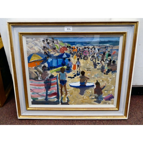 313 - Andrew Macara - a beach scene  oil on canvas  bears a signature  15