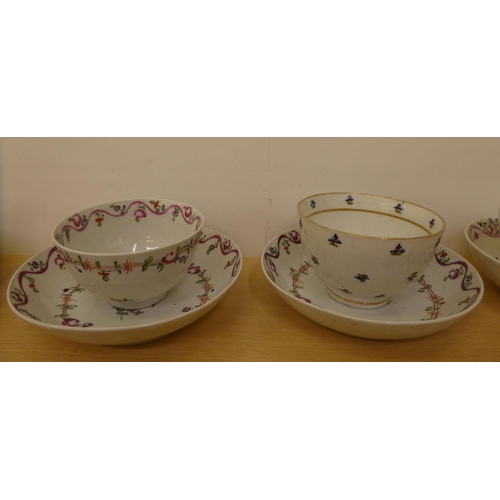 106 - Mainly late 18th-mid 19thC porcelain tea bowls and saucers, each individually handpainted 