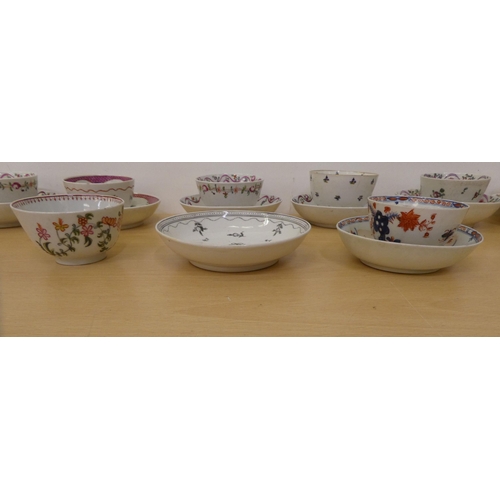 106 - Mainly late 18th-mid 19thC porcelain tea bowls and saucers, each individually handpainted 