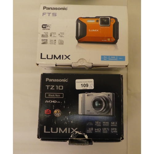 109 - Three Panasonic digital cameras, viz. a Lumix FTS; a Lumix T210; and a Lumix F272  all boxed&nb... 