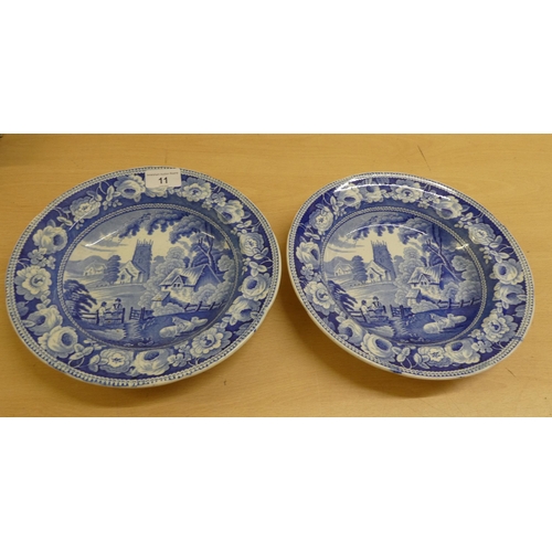 11 - 18th, 19th & 20thC blue and white ceramics: to include two pearlware plates  9.5