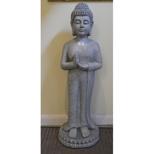 116 - A blue/grey painted composition standing Buddha  38