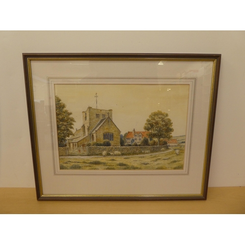 118 - Three landscapes: to include Sam Burdes - a rural church  watercolour  13