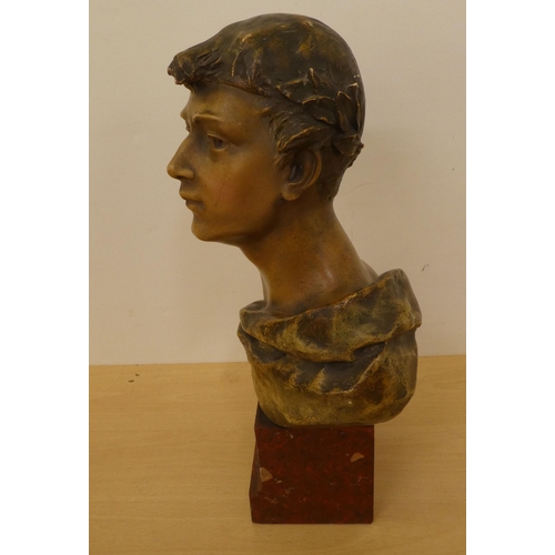 126 - A 20thC bronze effect, cast metal traditional bust, after Schmitt Felling, on a plinth  15