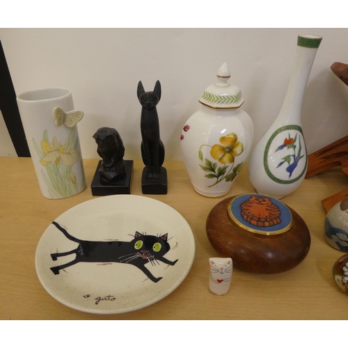 130 - A mixed lot: to include studio pottery and Asian carved wooden items  mixed sizes 